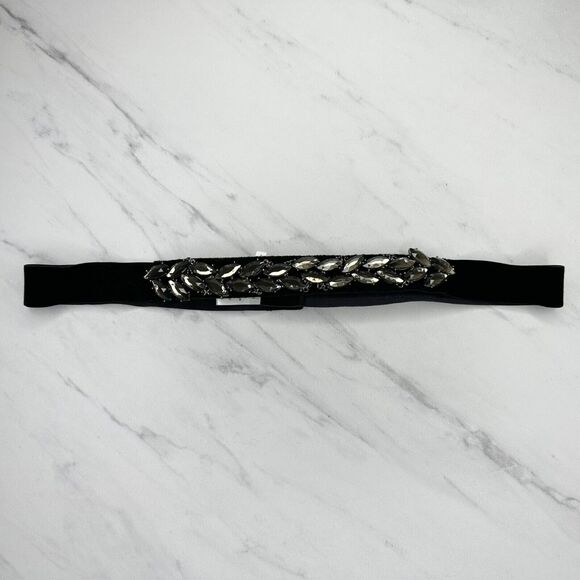 Loft Black Velvet Rhinestone Stretch Cinch Belt Small/Medium S/M โจ - Picture 1 of 16